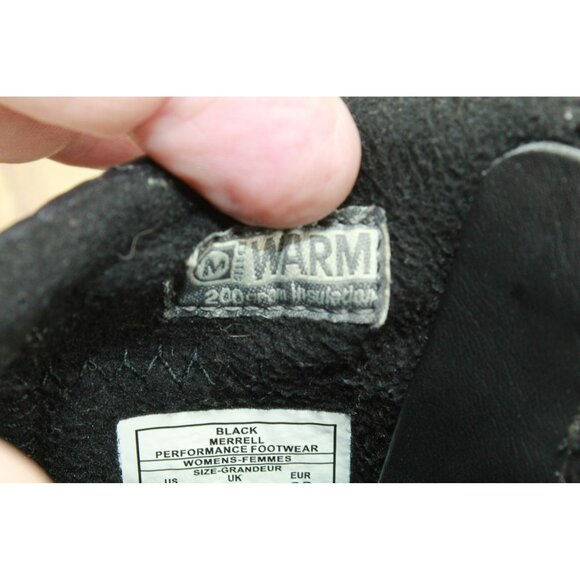 Merrell Dewbrook Black Leather Side Zip Insulated Waterproof Winter Boots Sz 7.5 - Picture 8 of 10
